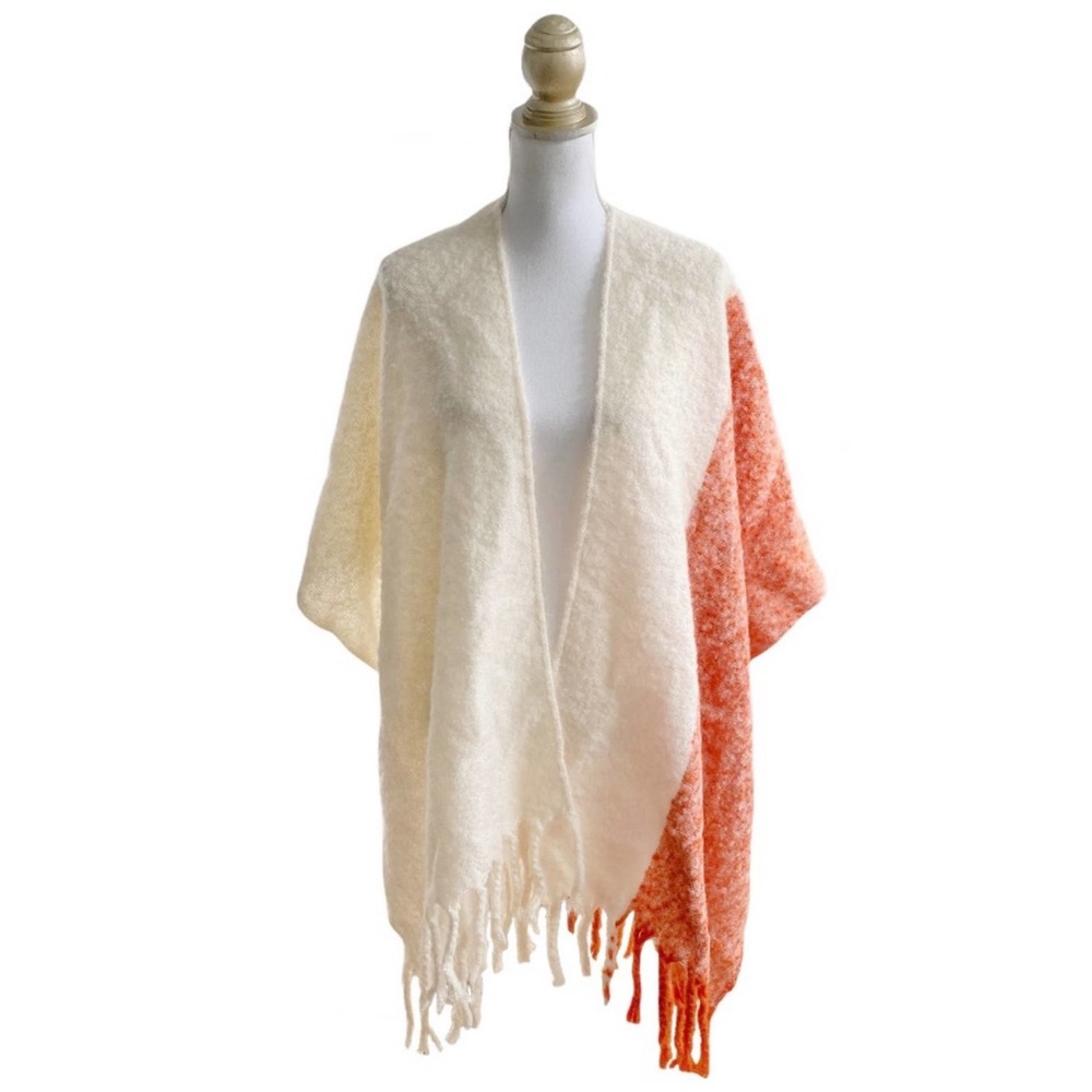 Anthropologie Color Block Fringe Cape Scarf